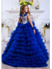 Royal Blue Lace Tulle Tiered Flower Girl Dress Birthday Party Dress